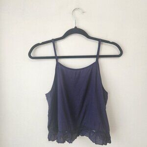 Grade & Gather 100% Cotton Sleeveless Flowy Blouse Top Shirt Navy Blue Women's M